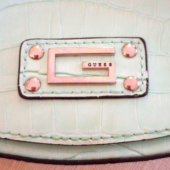 VTG Guess Curved Shoulder Patent Leather Bag Color: Mint Green - Picture 7 of 16